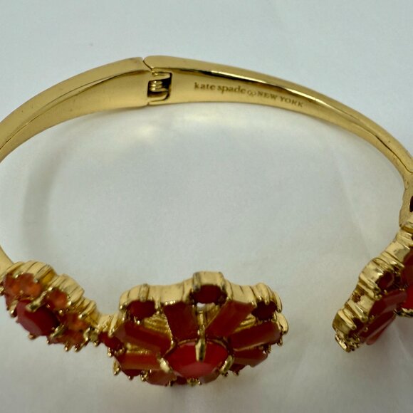 Kate Spade Red coral Sunburst Cluster Hinged Cuff Bracelet | Gold Tone - Picture 4 of 7